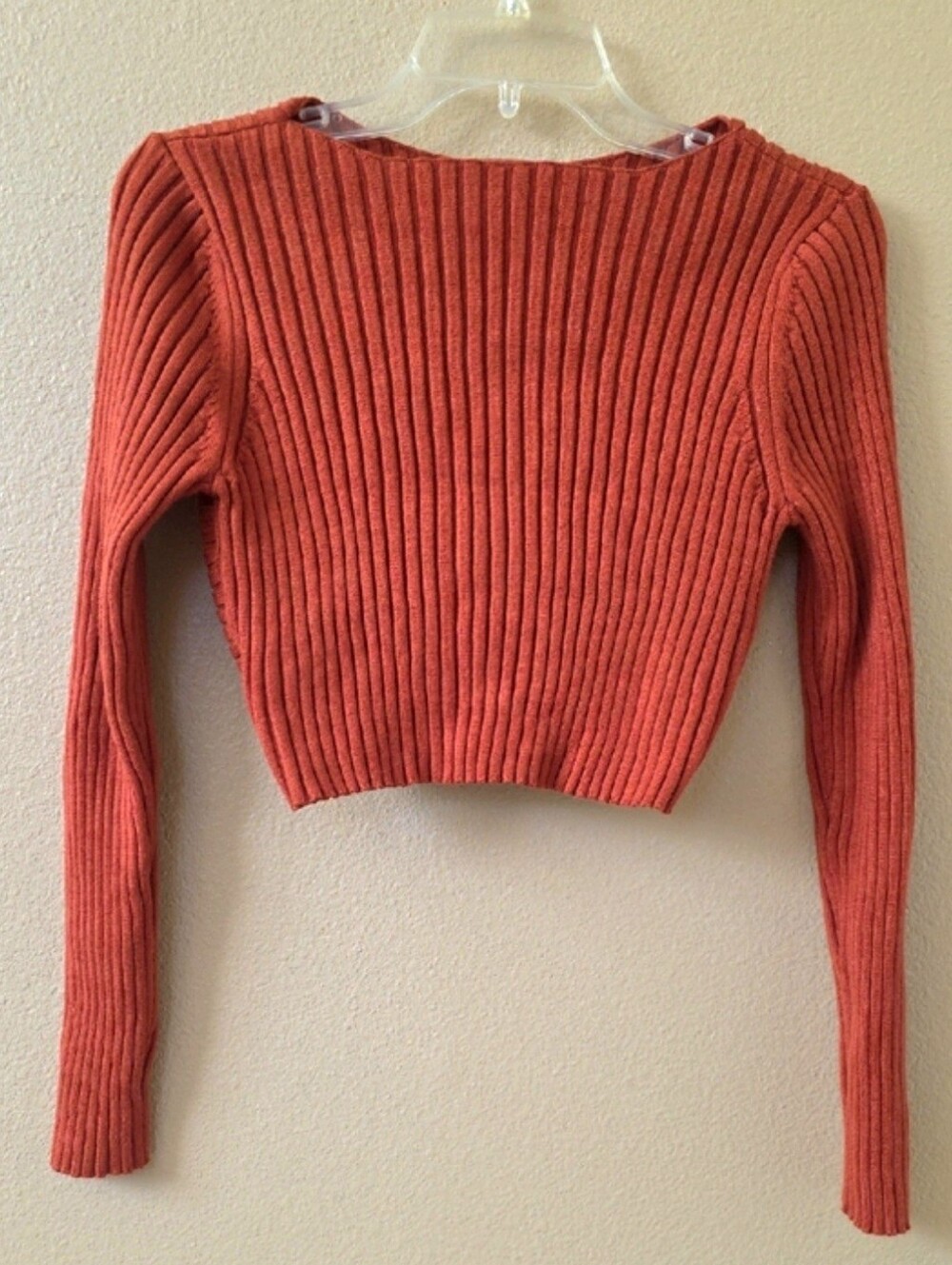 Urban Outfitters Burnt Orange Tayla Twist Front Crop Sweater - Size Large - Picture 2 of 5